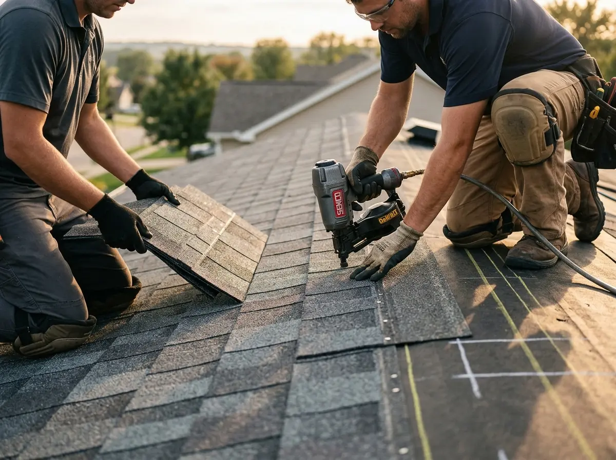 Professional roofer working on a residential roof in South Ogden